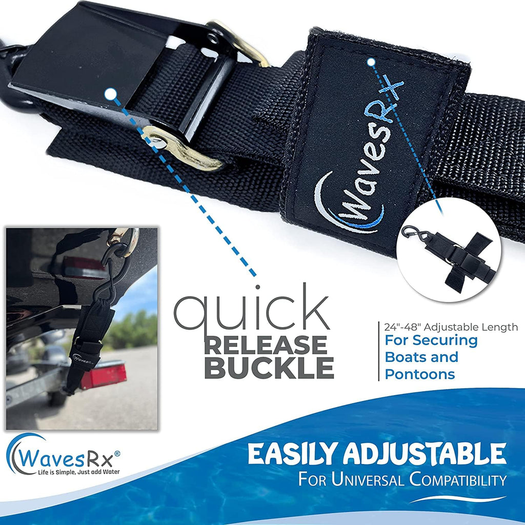 Wavesrx Boat & Pontoon Trailer Transom Straps (2Pk)  48'' Marine Tie Downs Adjustable Safety Straps  Outperforms Ratcheting & Re