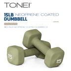 Tone Fitness 15 lb Neoprene Dumbbell Pair for Home Workouts - Non-Slip Design - Green