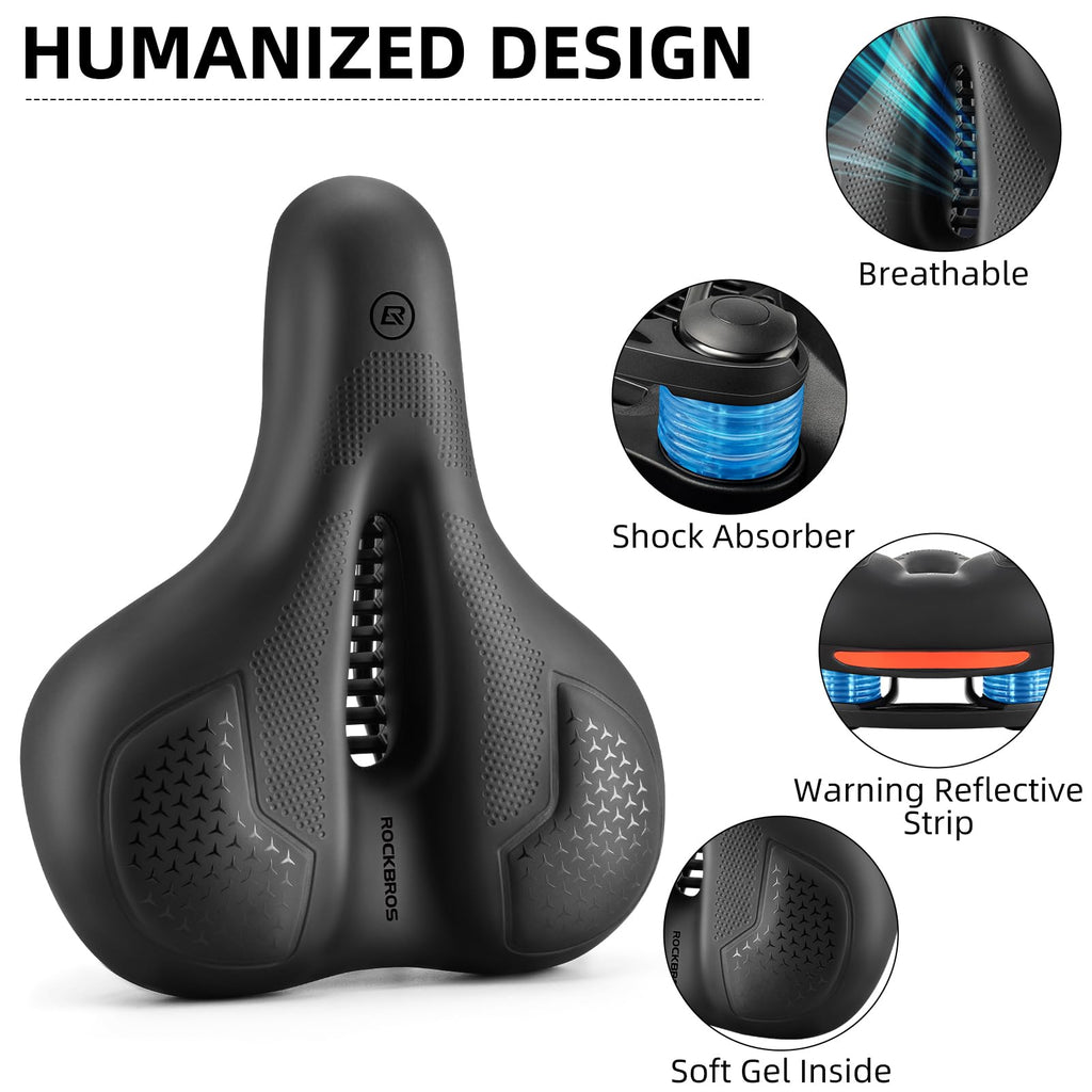 Rockbros Comfort Bike Seat - Universally Comfy Gel Bicycle Seat Fits Stationary, Mountain, And Cruiser Bike Saddles - Easy Assem
