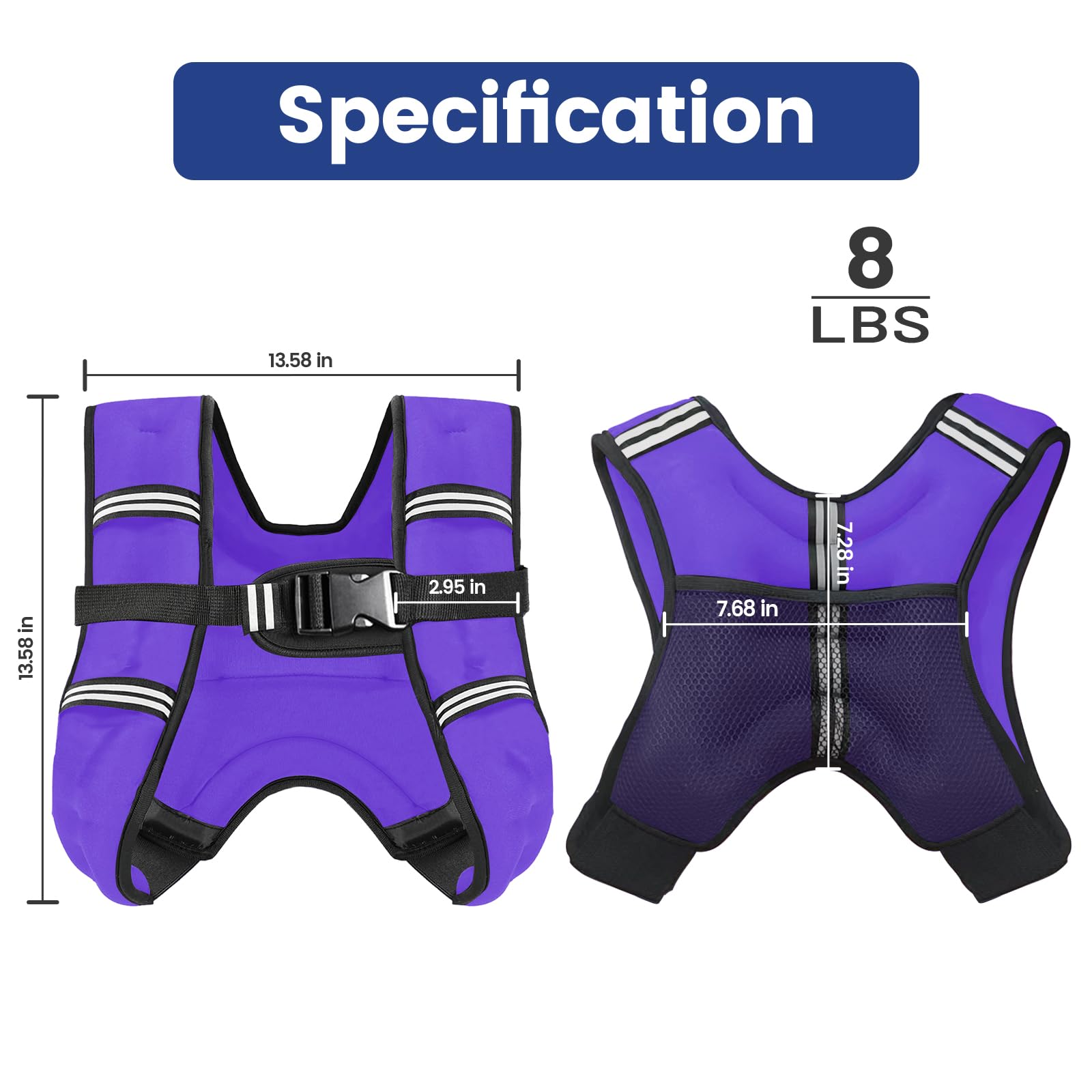 Purple Weighted Vest Women, 8lbs/12lbs/16lbs/20lbs Weight Vest with Reflective Stripes for Workout, Strength Training, Running,