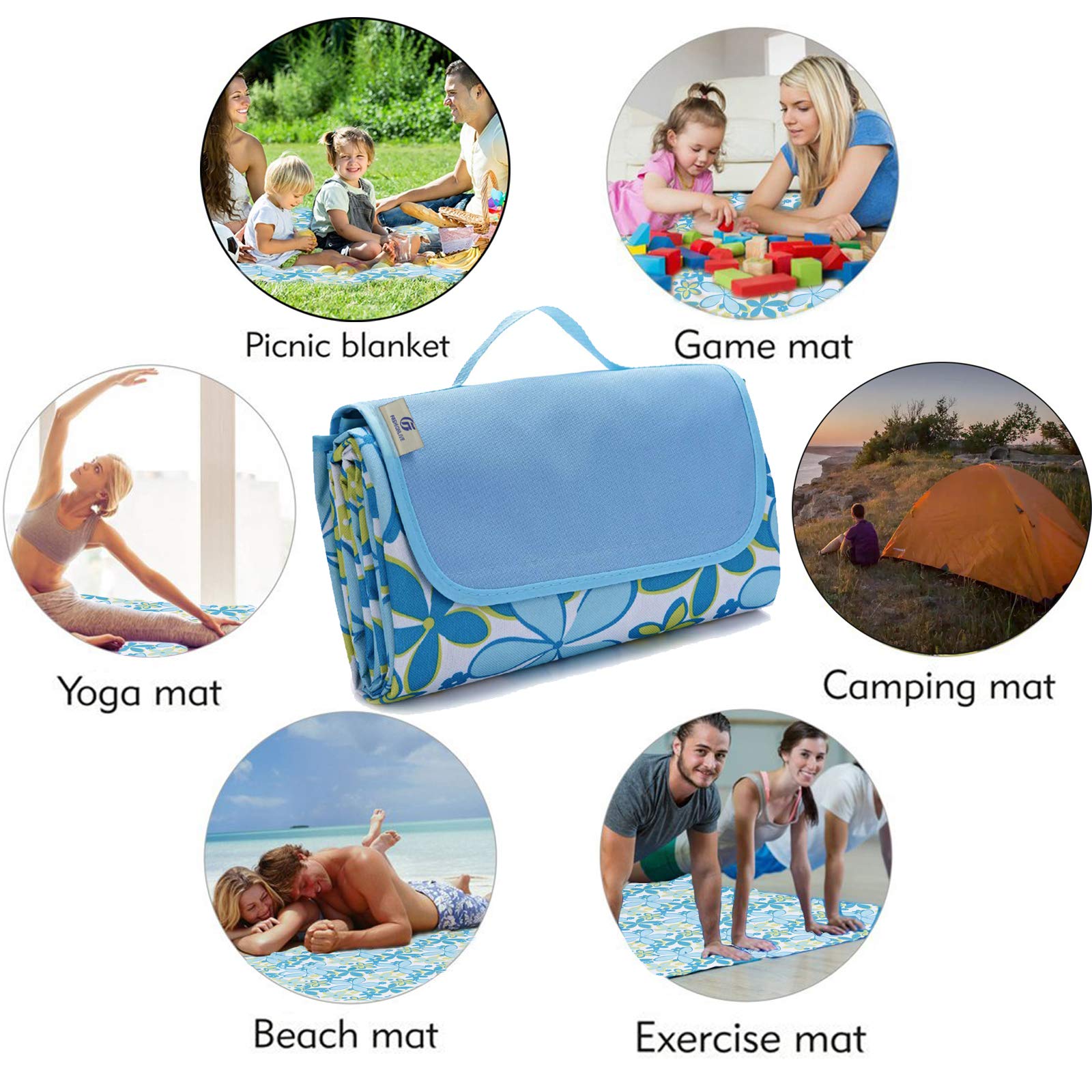 Fashionlive Picnic Blanket Beach Mat Extra Large Sandproof Waterproof Camping Blanket Portable Travel Blanket Play Mat For Outdo
