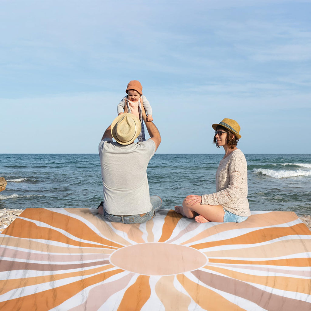 Waterproof Sandproof Beach Blanket, 9 Ft X 10 Ft Extra Large Beach Mat For 8 Adults, Lightweight Polyester Outdoor Picnic Blanke