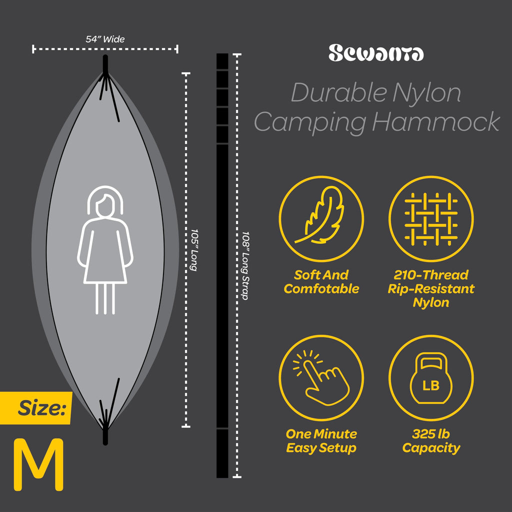 Durable Hammock 400 Lb Capacity, Nylon Camping Hammock Chair - Double Or Single Sizes W/Tree Straps And Attached Carry Bag - Por
