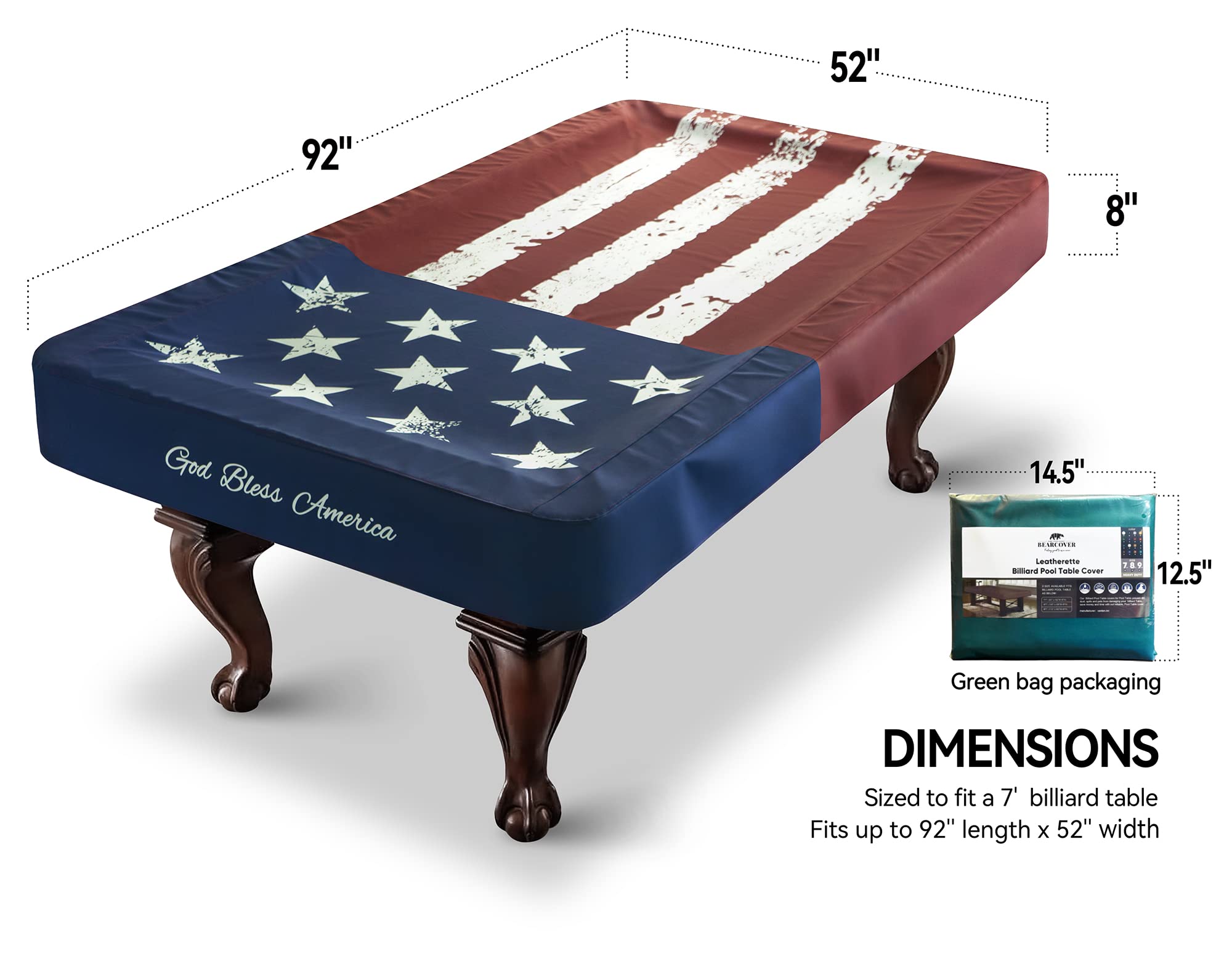 Bearcover Pool Table Cover, Waterproof Indoor/Outdoor Heavy Leatherette Pool Table Accessories, Billiards Accessories For Protec