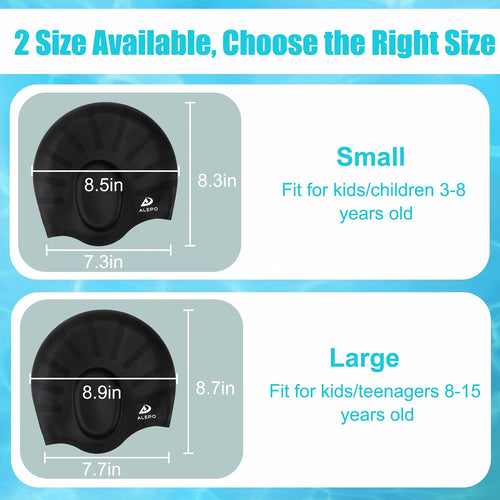 2 Pack Kids Swim Caps For Boys Girls, Durable Silicone Swimming Cap With 3D Ear Pockets For Age 3-15 Toddler Child Youth Teen, U