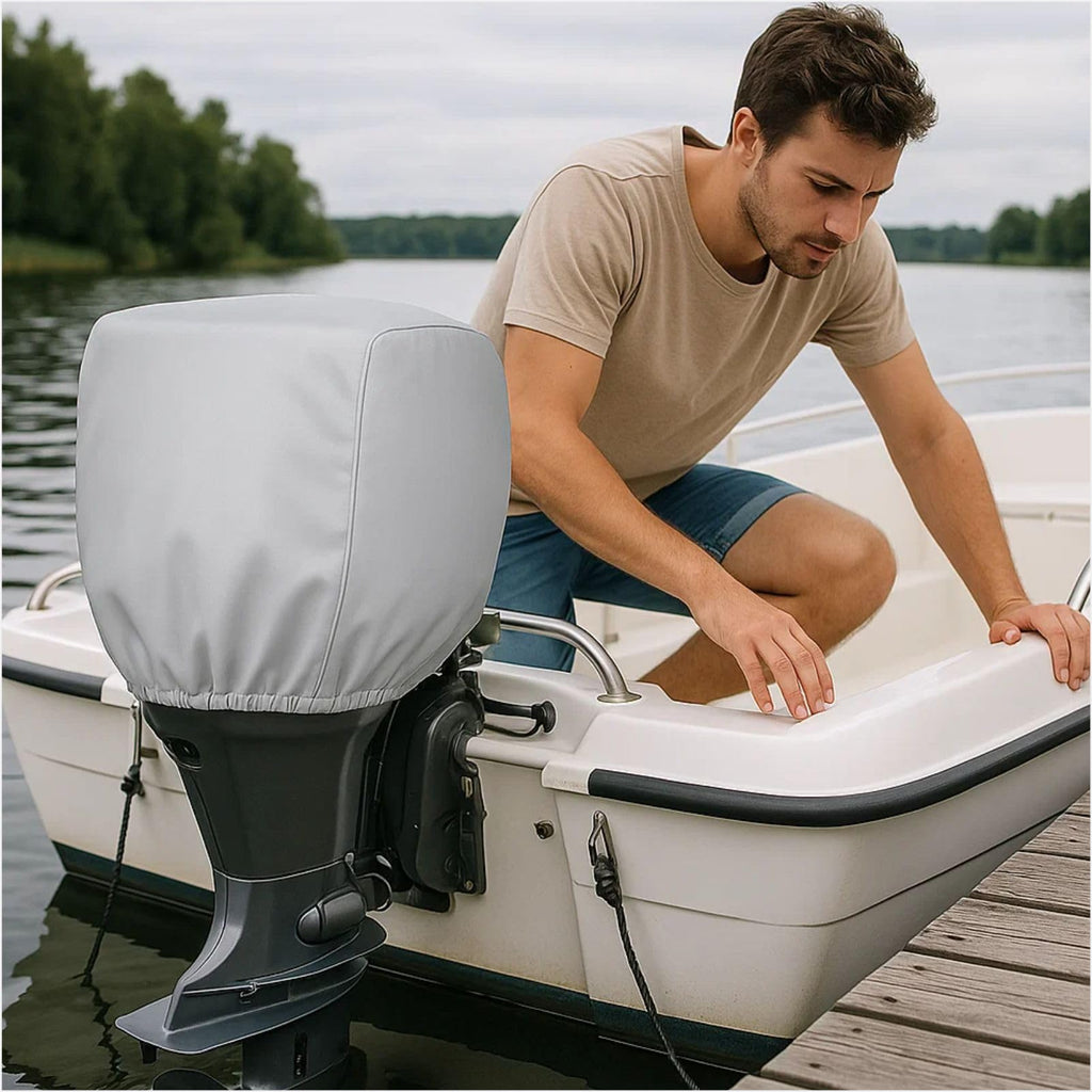 Fcouiid Canvas Outboard Motor Cover, 600D Heavy Duty Waterproof Trailerable Boat Engine Cover, Universal For Mercury, Yamaha, Su