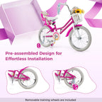 Baby Joy Girls Bike, 18 Inches Kids Bicycle W/Basket, Doll Seat, Colorful Streamers, Training Wheels, Reflectors, Handbrake & Co