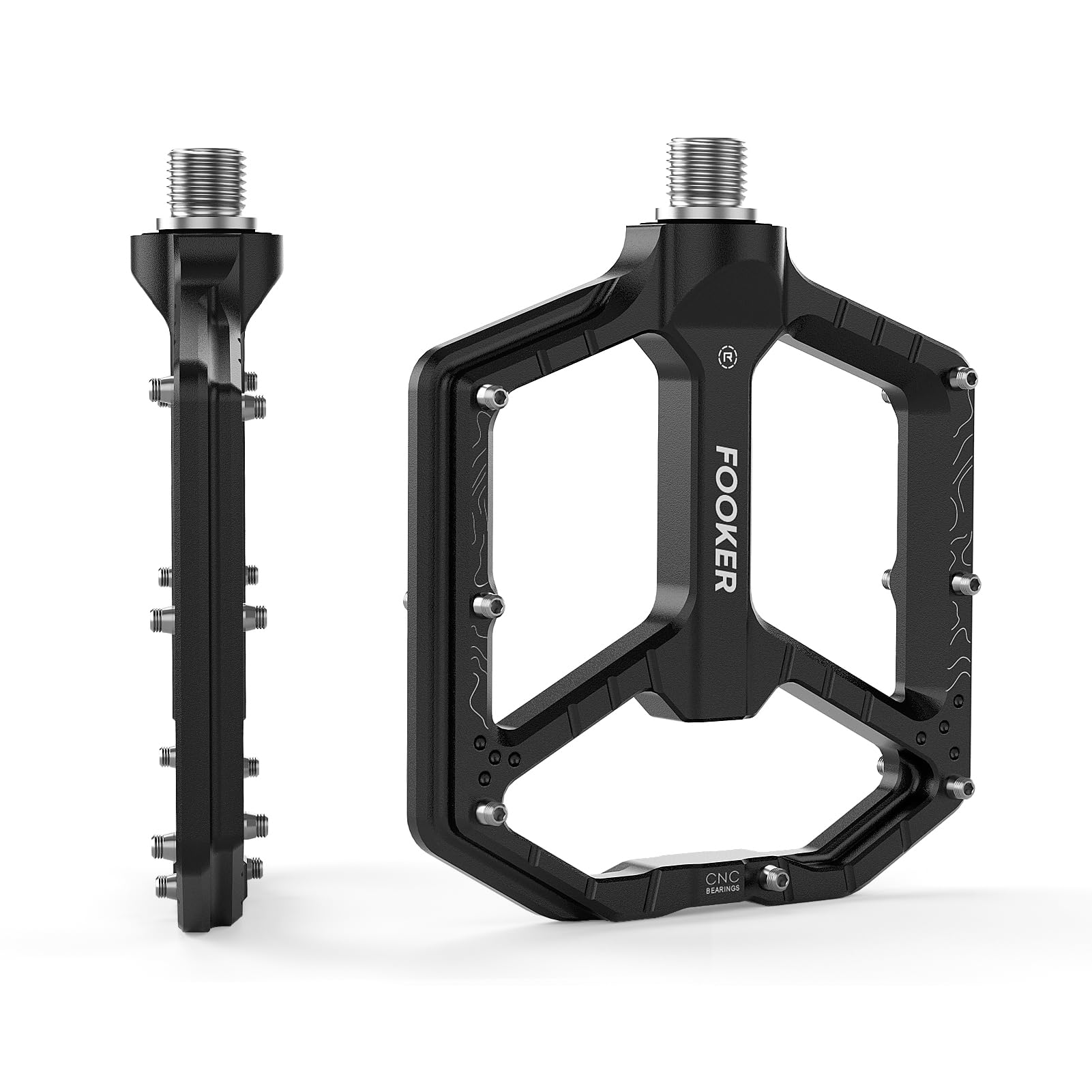 FOOKER Bike Pedals,Aluminum 9/16  Sealed Bearing Bicycle Pedals Lightweight Wide Flat Platform for Road Mountain BMX MTB Bike (B