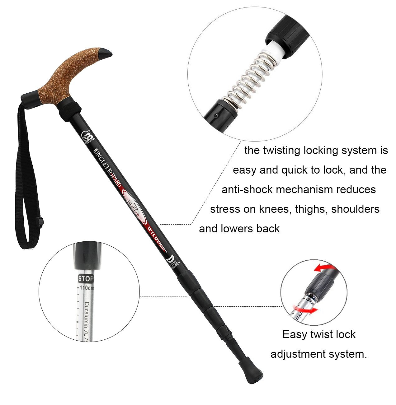 Aluminum Alloy Quick Lock Trekking Pole Anti-Shock Walking Stick Adjustable Cane Crutch For Mountains Trekking Hiking,Ultralight