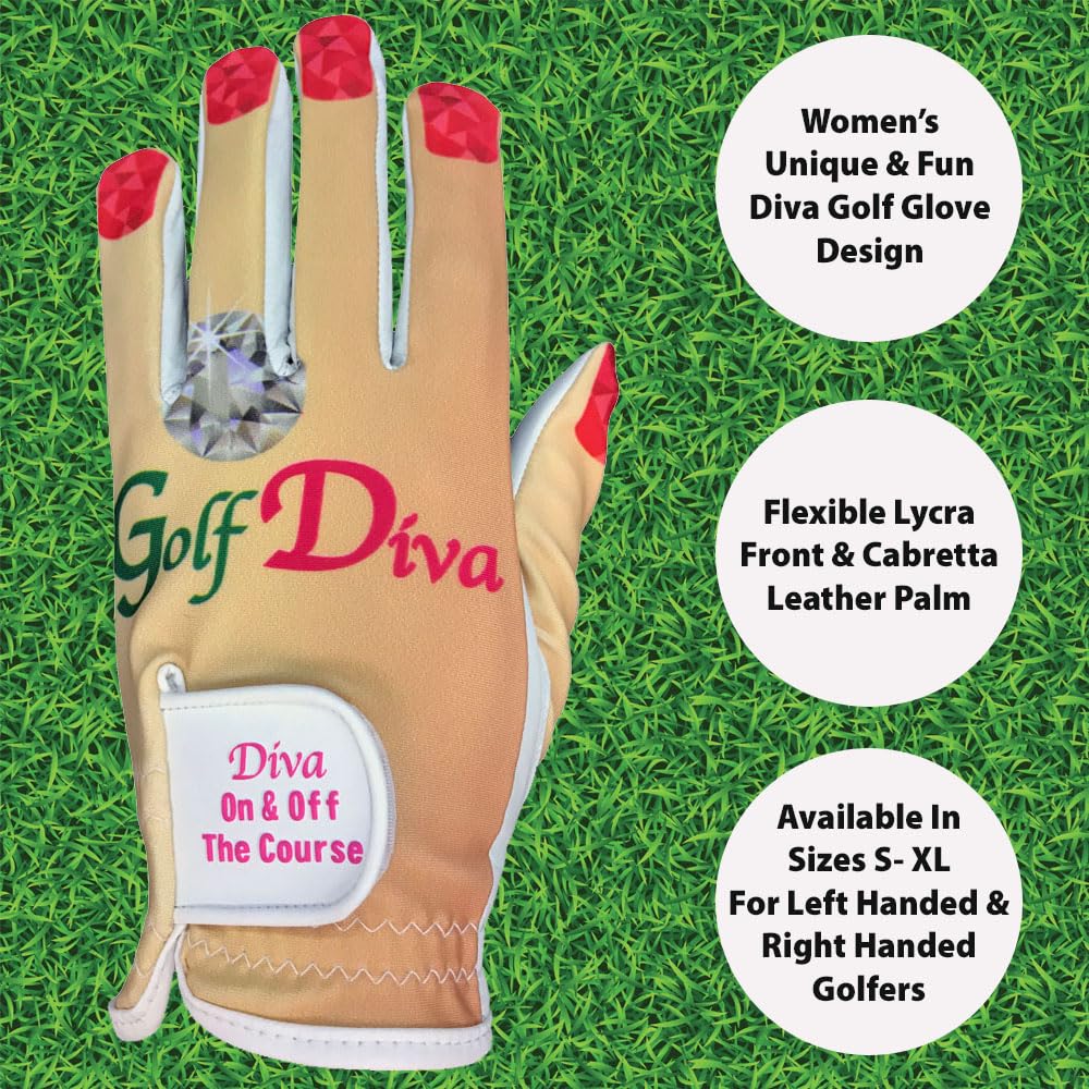 Giggle Golf Women 'S Golf Glove (X-Large, Worn On Right Hand, Golf Diva)