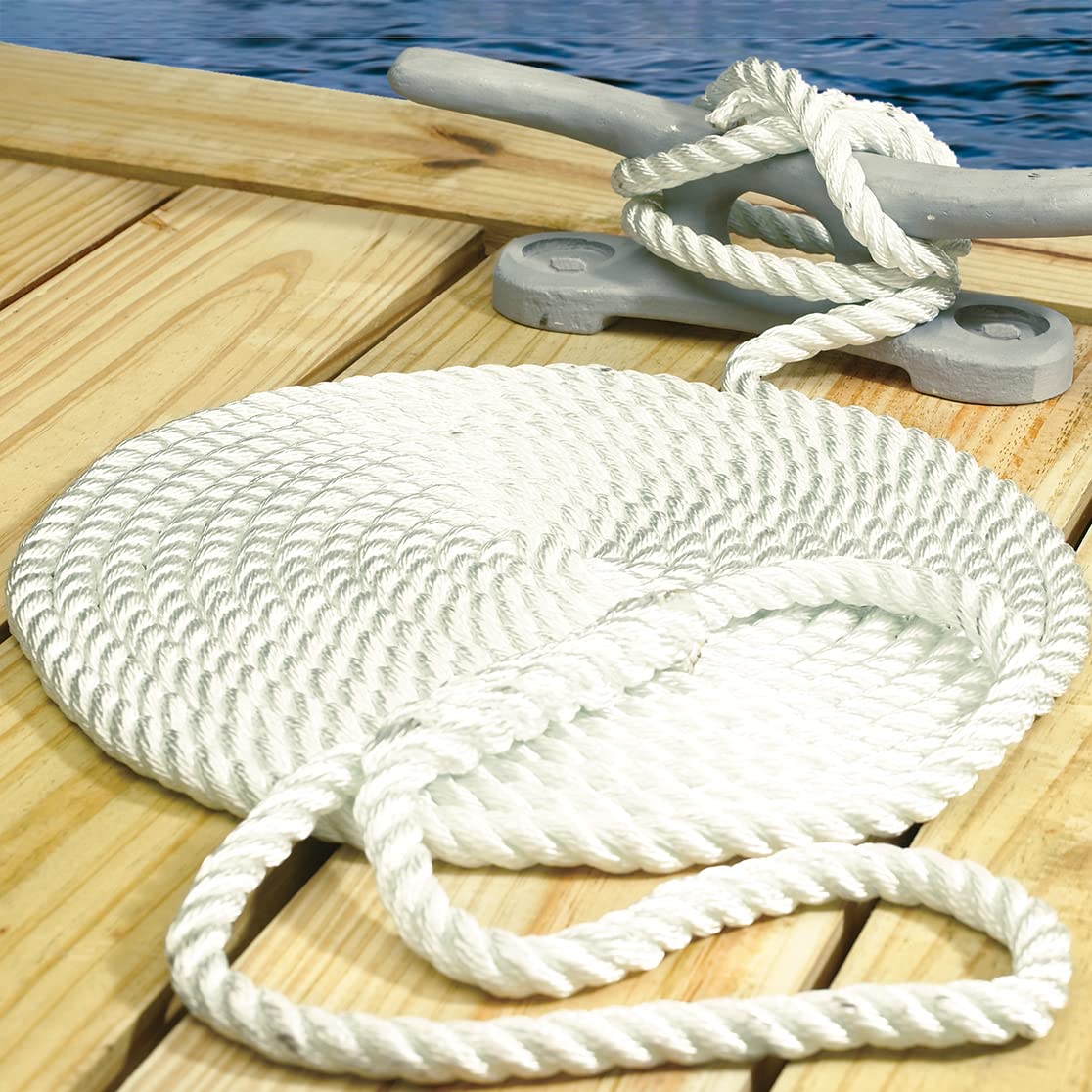 Seachoice 42561 Dock Rope For Boating - 3-Strand Twisted Nylon Dock Line, -Inch X 20 Feet, White