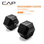 CAP Barbell 85 LB Rubber Coated Hex Dumbbell Hand Weight - Single | Chrome Handle