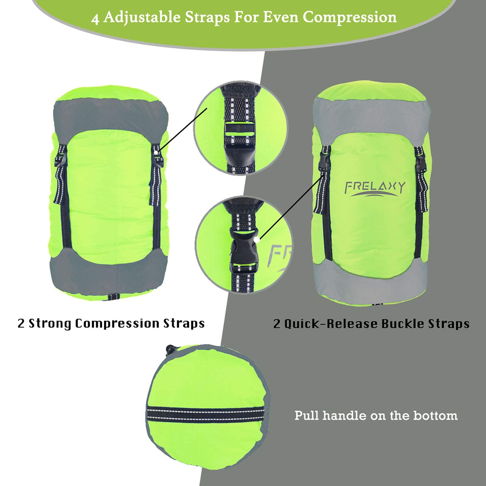 Frelaxy Compression Sack, 40% More Storage! 11L/18L/30L/45L Stuff Sack (Neon Green, M)