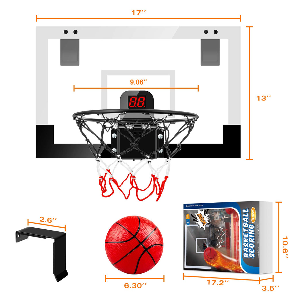 Treywell Indoor Basketball Hoop Fan Backboards For Teens And Adults Door Room Mini Hoop With Electronic Scoreboard, 3 Balls And