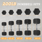 BalanceFrom Dumbbell Set with Rack, Rubber Coated Hex Dumbbell Weights in 200 lbs, 5, 10, 15, 20, 25, 30lbs Pair, Black