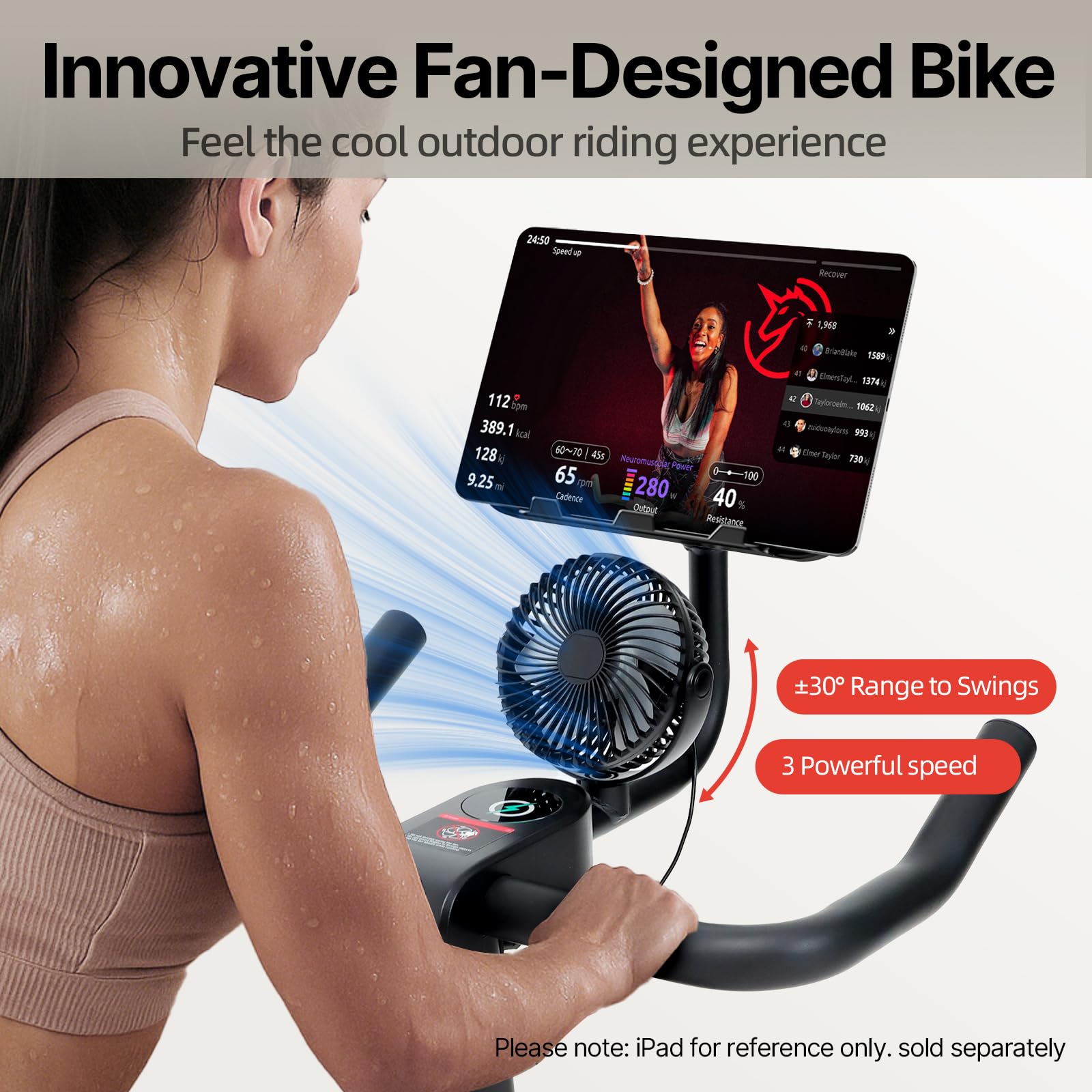 YESOUL Self-Powered Exercise Bike for Home Gym, Magnetic Resistance Indoor Cycling Bike with Cooling Fan, LED Light Feedback, Ap