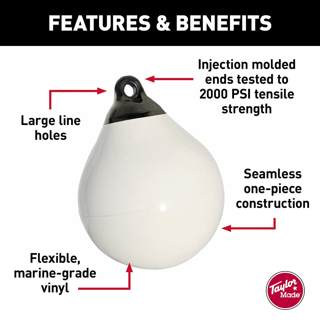 Taylor Made Products Taylor Made Tuff End Buoy, White (18'') - Flexible, Strong, Marine-Grade Vinyl Buoy For 25-40 Foot Boats -