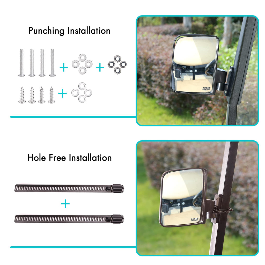 10L0L Golf Cart Side Mirrors Compatible With Yamaha Club Car Ez-Go And Others Round Or Square Tube Golf Cart Roof Bracket, No-Dr