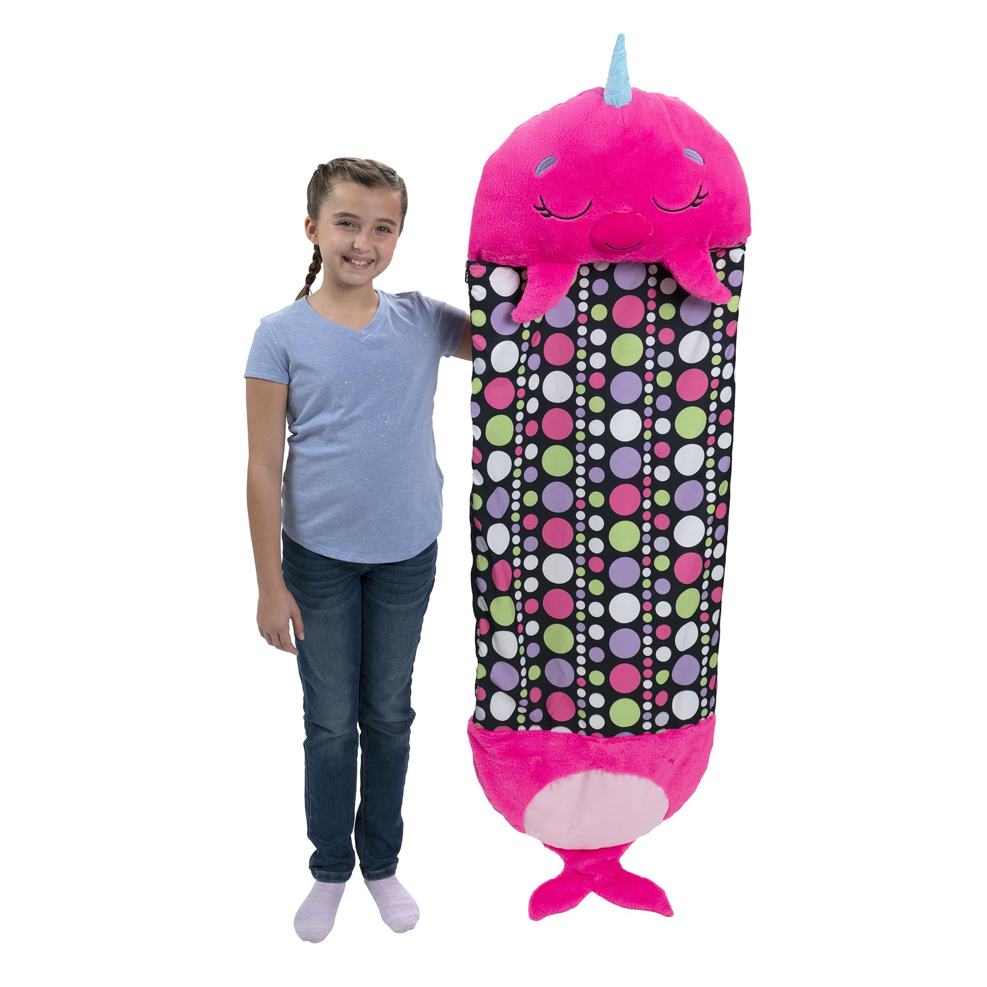 Happy Nappers: Pillow & Sleepy Sack: Lg - Neil The Pink Narwhal