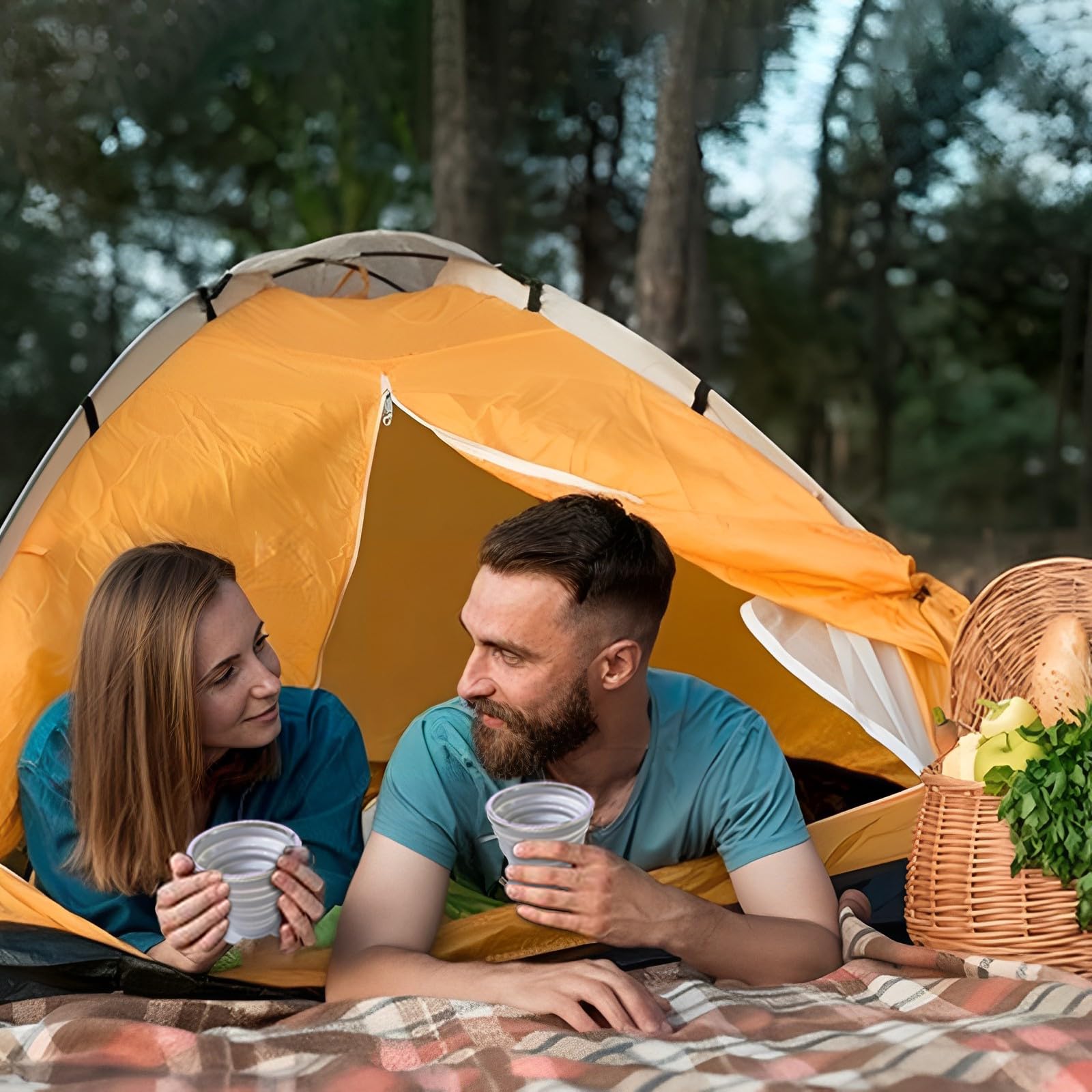 Nintora-C 180Ml+180Ml Collapsible Cup-Silicone Small Foldable-Expandable Folding Drinking Cups -Reusable Portable Mugs With Lids