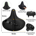 Reruia Large Bike Seat Comfortable And Wide Saddle Dual Shock Absorbing Exercise Bicycle Seat Leather Cover Waterproof Universal