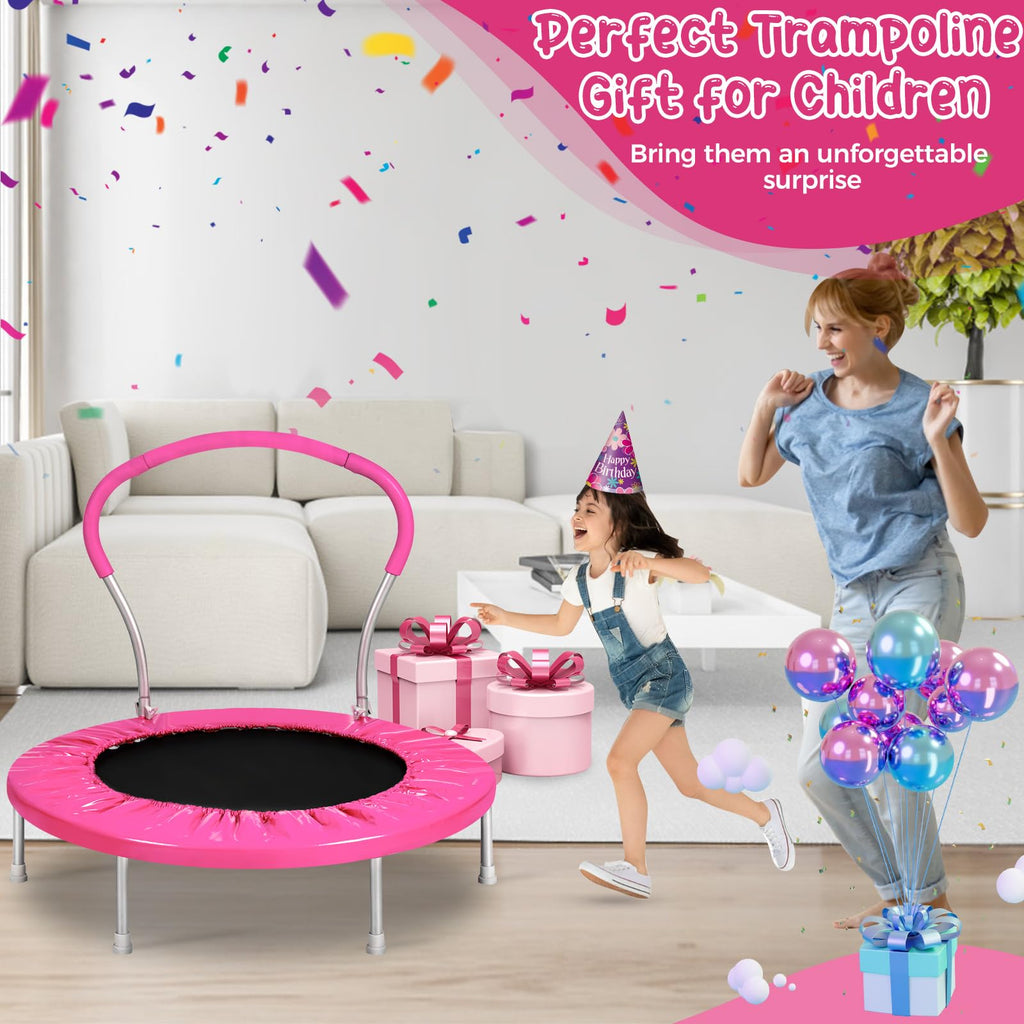 Lyromix 36 Inch Mini Trampoline for Kids, Indoor Toddler Rebounder Trampoline with Handle, Pink