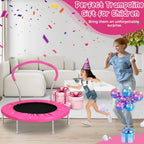 Lyromix 36 Inch Mini Trampoline for Kids, Indoor Toddler Rebounder Trampoline with Handle, Pink