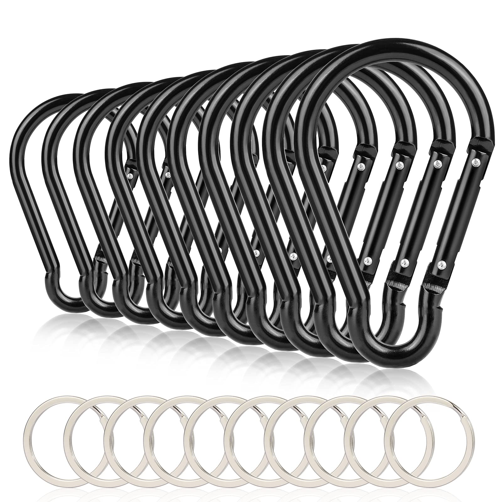 10Pcs 4''/10Cm Large Carabiner Clip,Strong Unlocking Caribeaner Keychain Pack For Backpack Hook, Light Duty Paracord Umbrella E 