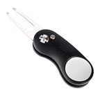 Mile High Life All Metal Foldable Golf Divot Tool With Pop-Up Button & Magnetic Ball Marker (Black Curve)
