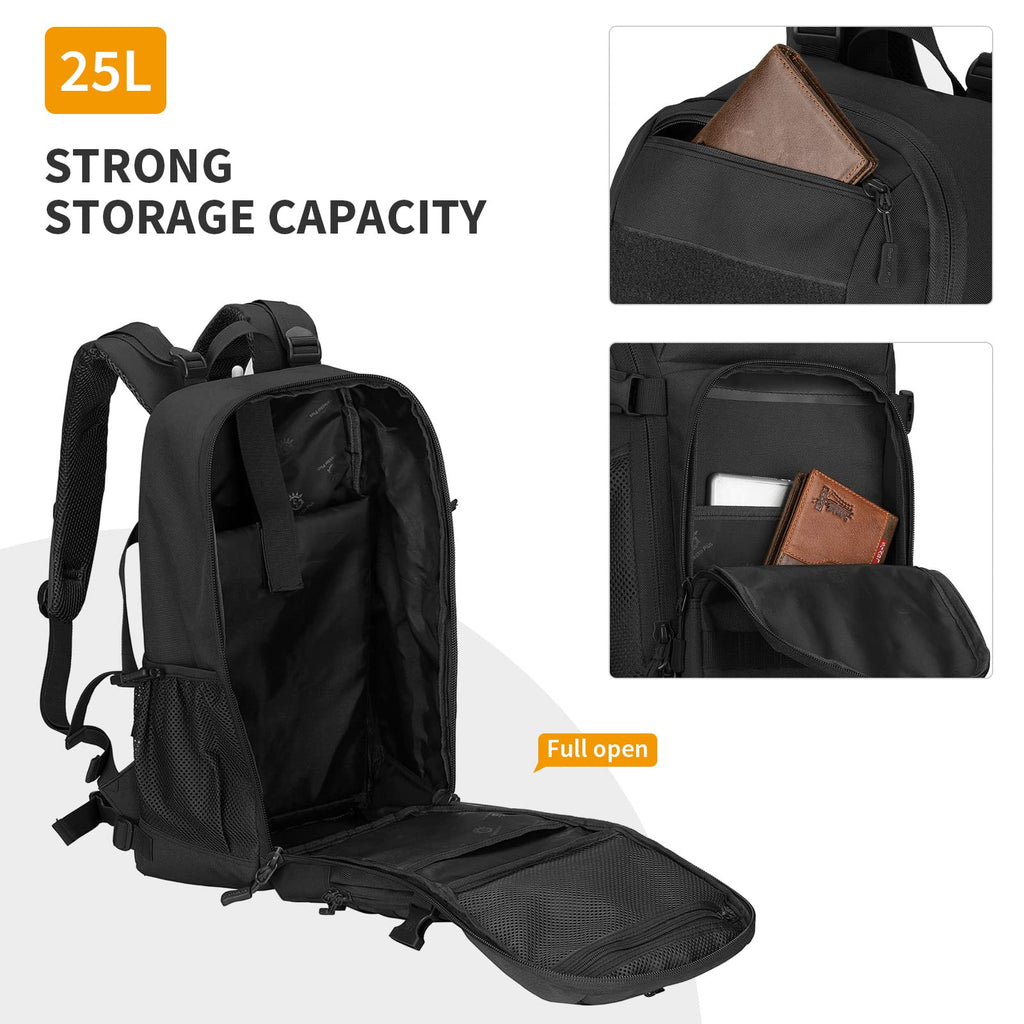 Huntvp Tactical Backpack Military Molle Backpack Hunting Rucksack Gear Assault Pack 25L Wr(Black)