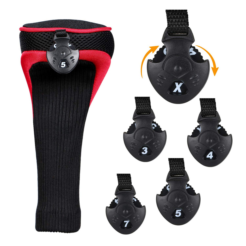 Longchao Red/Black Golf Head Covers Driver 1 3 4 5 7 X Fairway Woods Headcovers Long Neck Neoprene Protective Covers With Interc