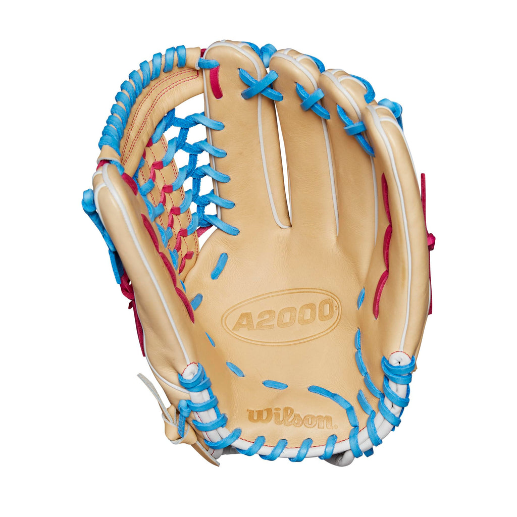 Wilson Winter 2024 A2000 T125 12.5'' Outfield Fastpitch Glove - Blonde/Blue/Flamingo, Right Hand Throw