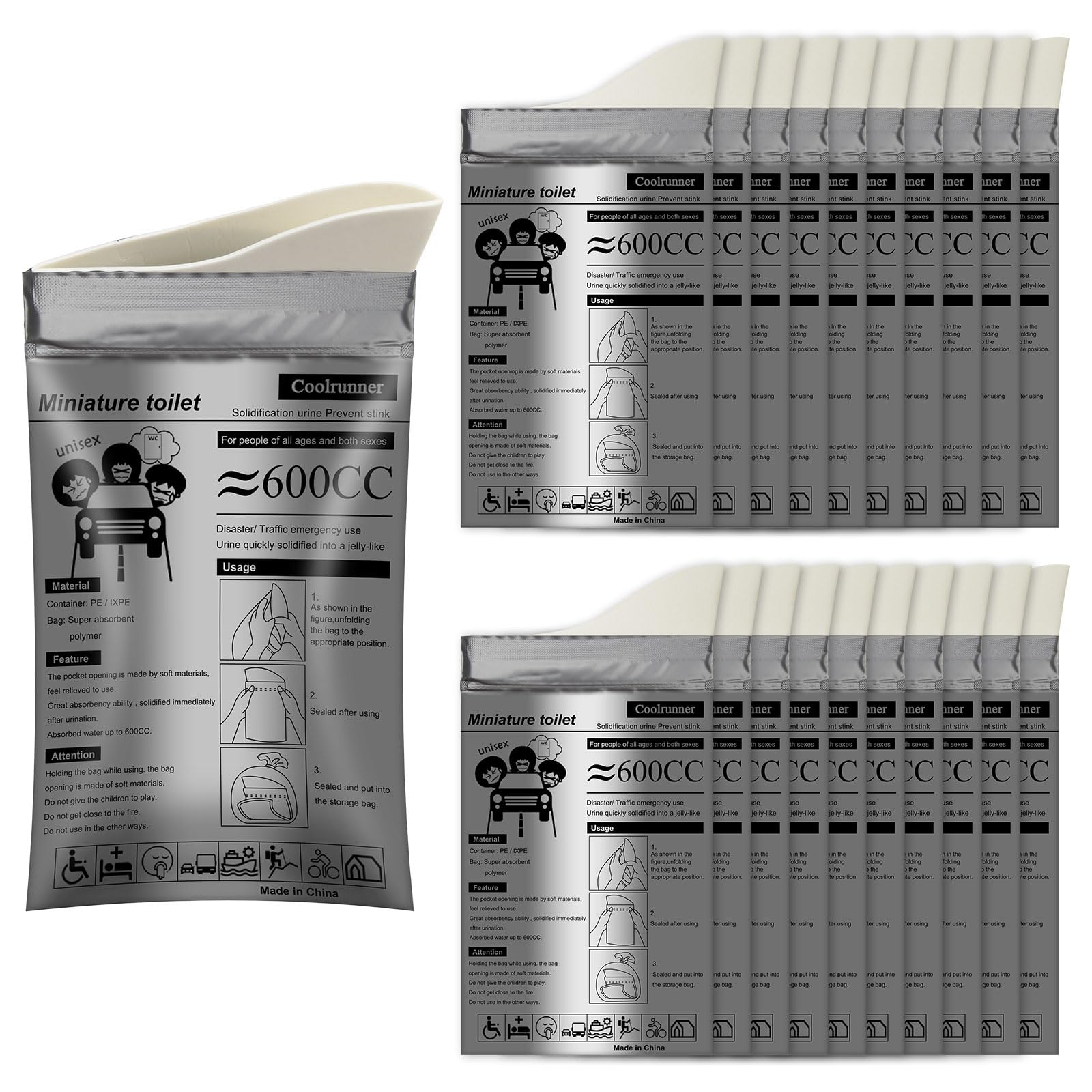 Coolrunner Disposable Urine Bags,12 Pack Camping Pee Bags, Disposable Urinals Vomit Bags For Travel Urinal Toilet Traffic Jam Em