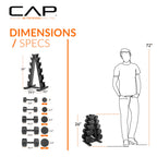 CAP Barbell 150 LB Black Handle Coated 12-Sided Dumbbell Set with Vertical White Rack