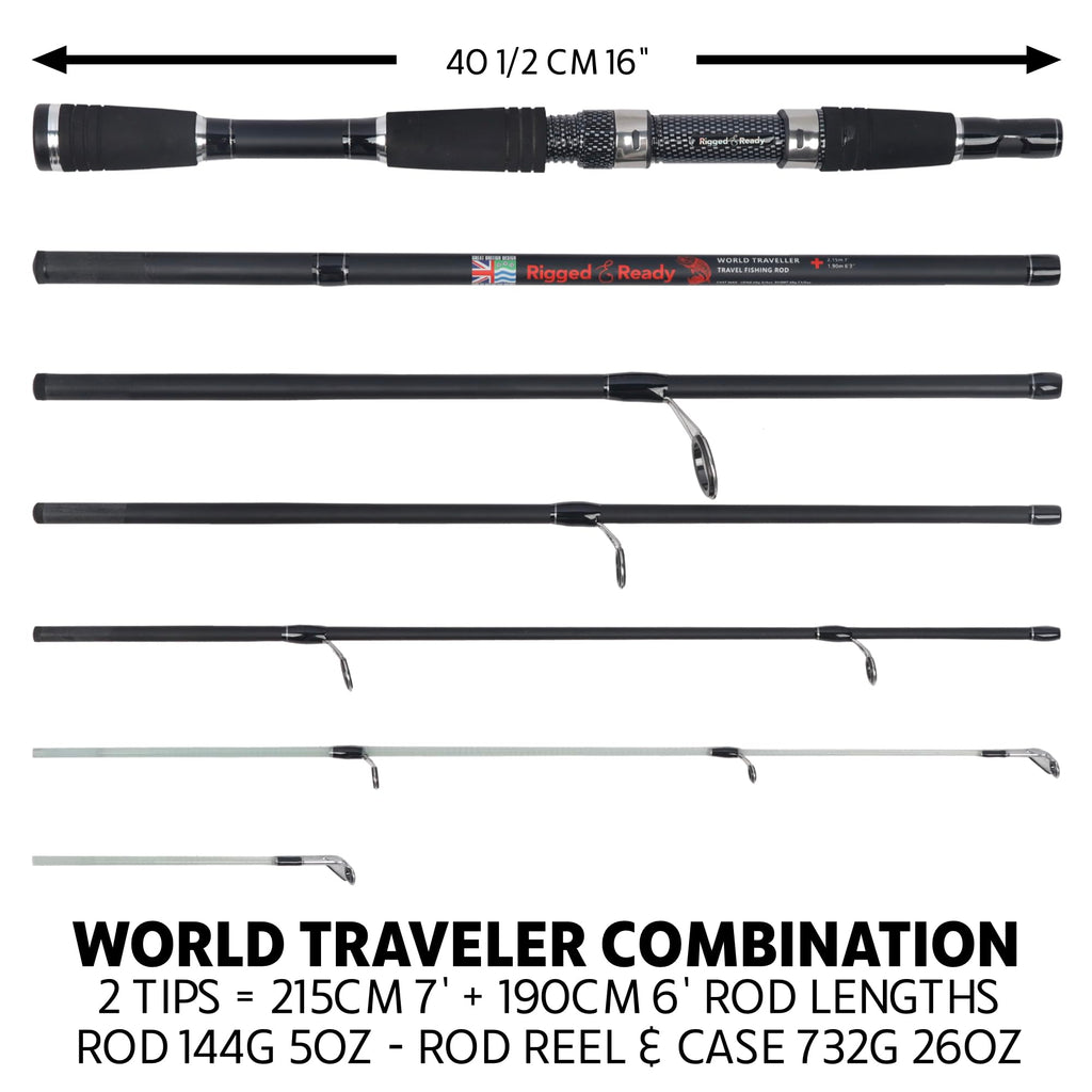 Rigged And Ready World Traveller Rod Reel Case Combination + 2 Tips 215+190Cm (7'+6') Angling Travel Pole. Spin Bait Carp Pike F