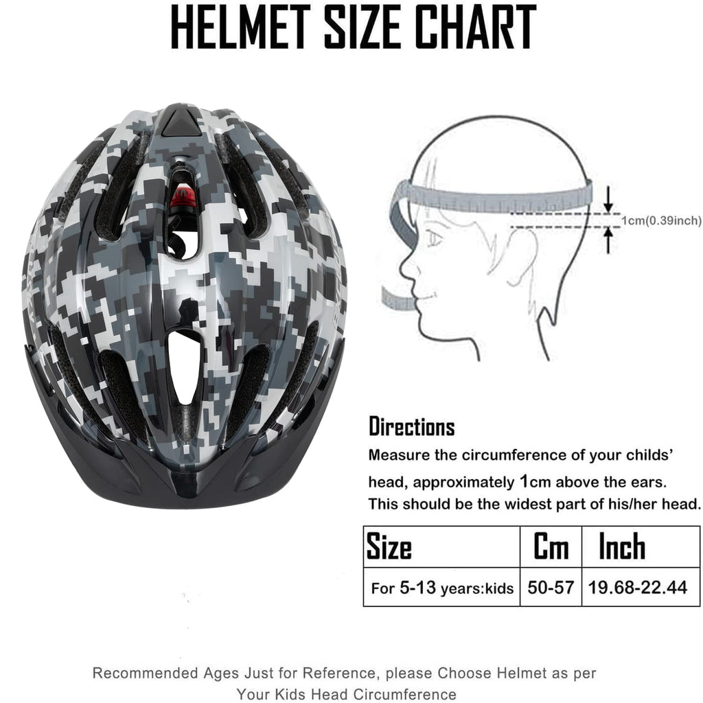 Exclusky Kids Bike Helmet with LED Light - Adjustable Multi-Sport Youth Helmet for Boys & Girls, Ages 5-12, Fits 50-57cm, Cyclin