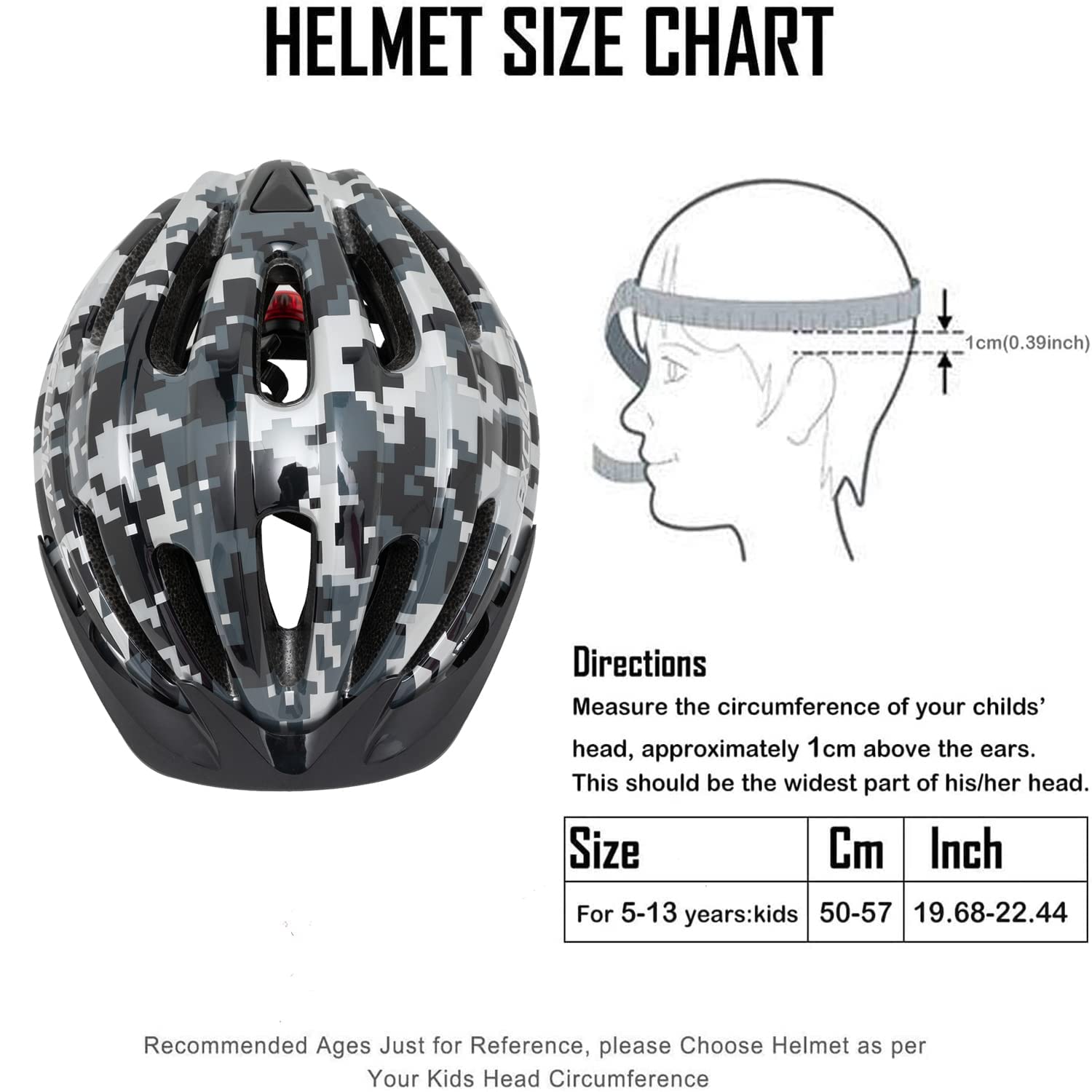 Exclusky Kids Bike Helmet with LED Light - Adjustable Multi-Sport Youth Helmet for Boys & Girls, Ages 5-12, Fits 50-57cm, Cyclin
