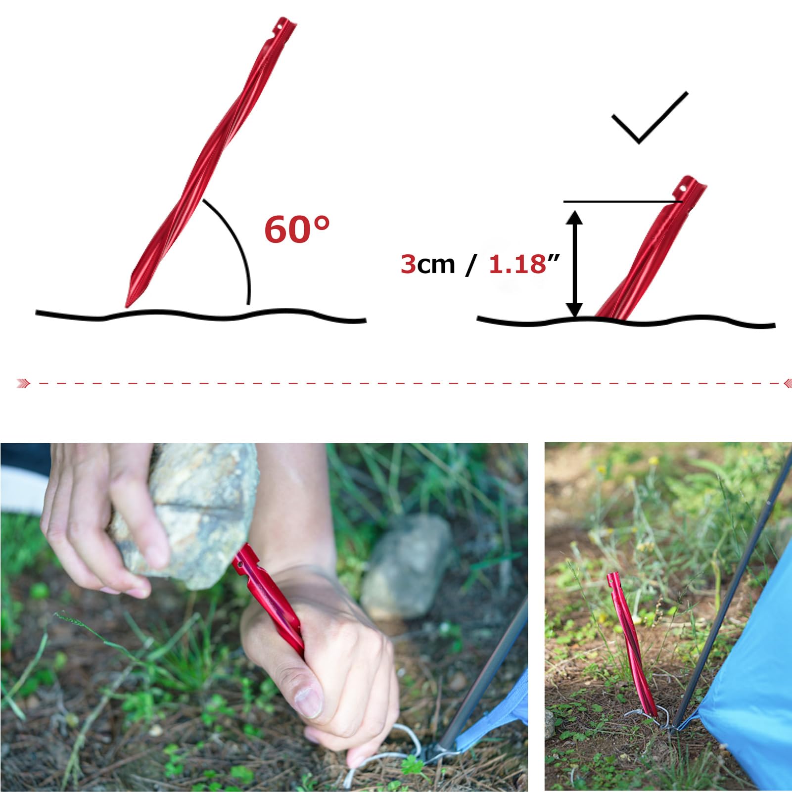Azarxis Aluminum Tent Stakes Pegs Heavy Duty Lightweight For Camping Sand - 10 Pack (Black - Spiral - 9.84 Inches)