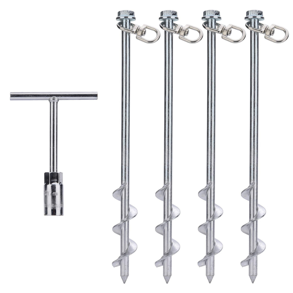 Ground Anchors Screw In - 12 Inch Set Of 4 - Tent Stakes Heavy Duty - Trampoline Anchor Kit - Earth Anchor - Swing Set Anchors F