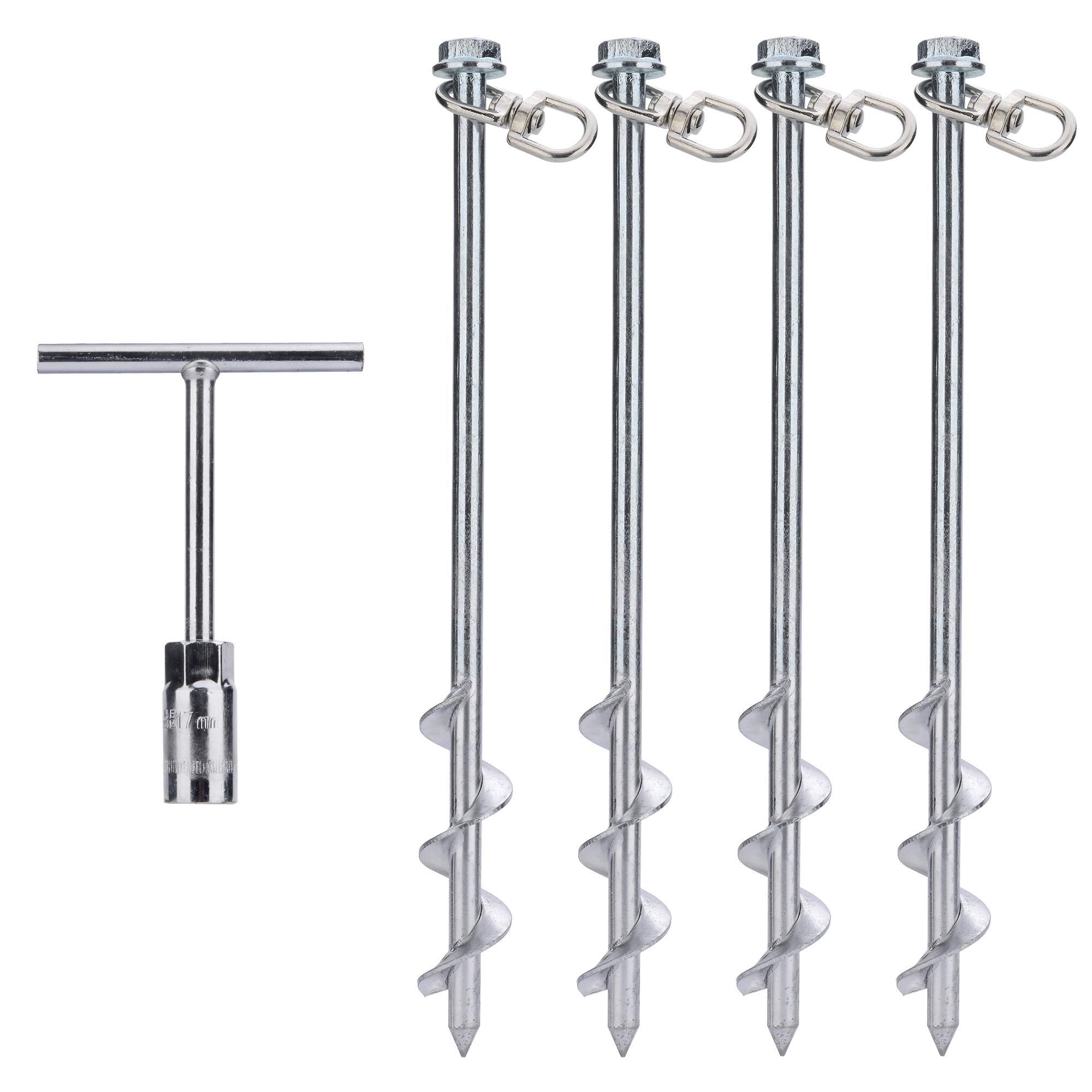 Ground Anchors Screw In - 12 Inch Set Of 4 - Tent Stakes Heavy Duty - Trampoline Anchor Kit - Earth Anchor - Swing Set Anchors F