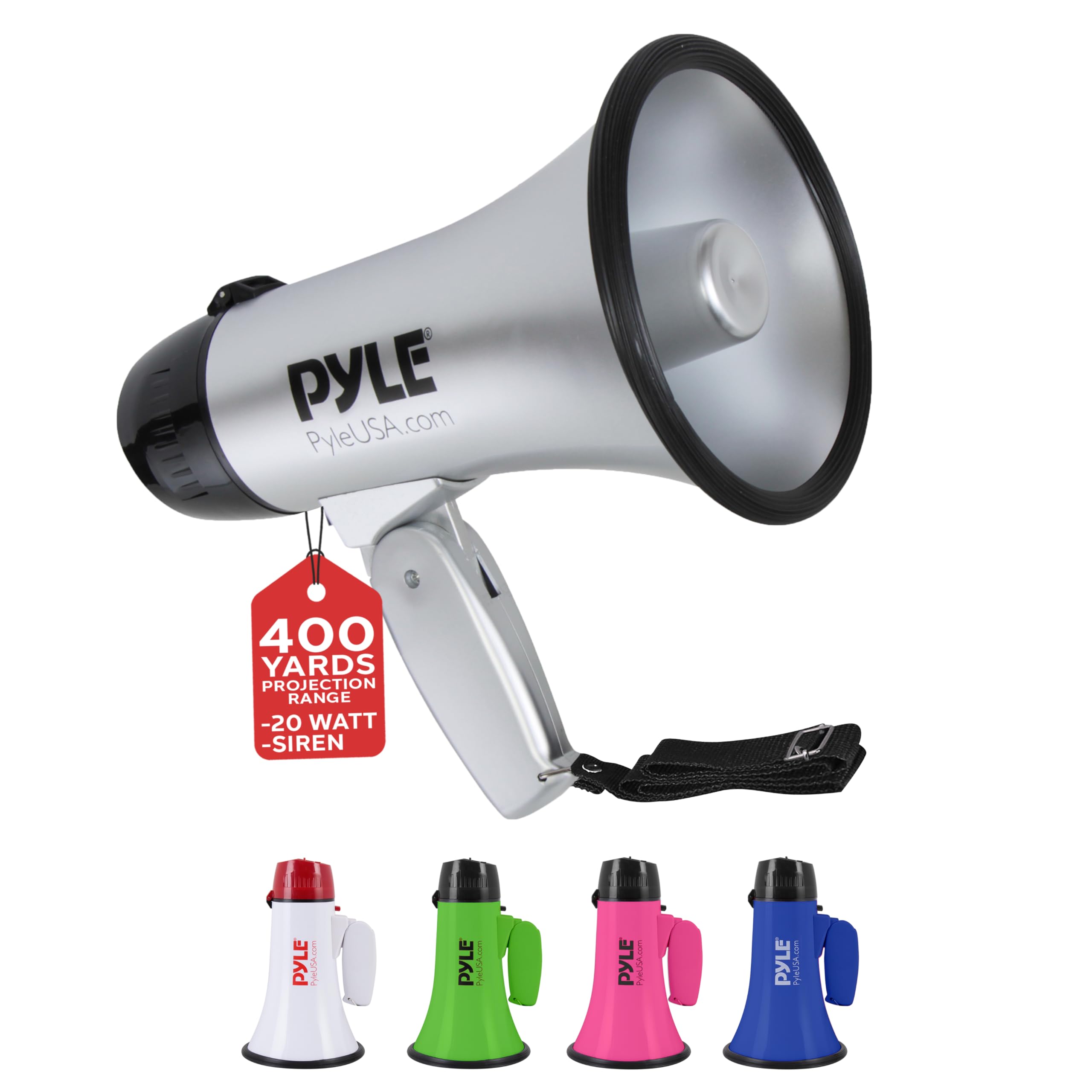 Pyle-Pro Portable Megaphone Speaker Siren Bullhorn - Compact And Battery Operated With 20 Watt Power, Microphone, 2 Modes, Pa So