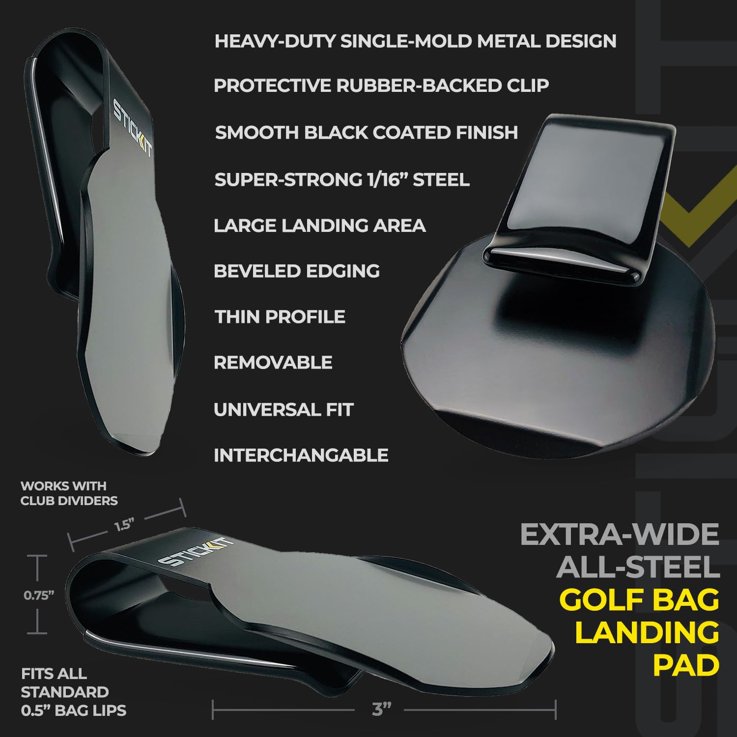 Stickit Golf Bag Metal Landing Pad I Metal Bag Clip For Quick And Easy Use Of Magnetic Golf Gear & Accessories With Convenient P