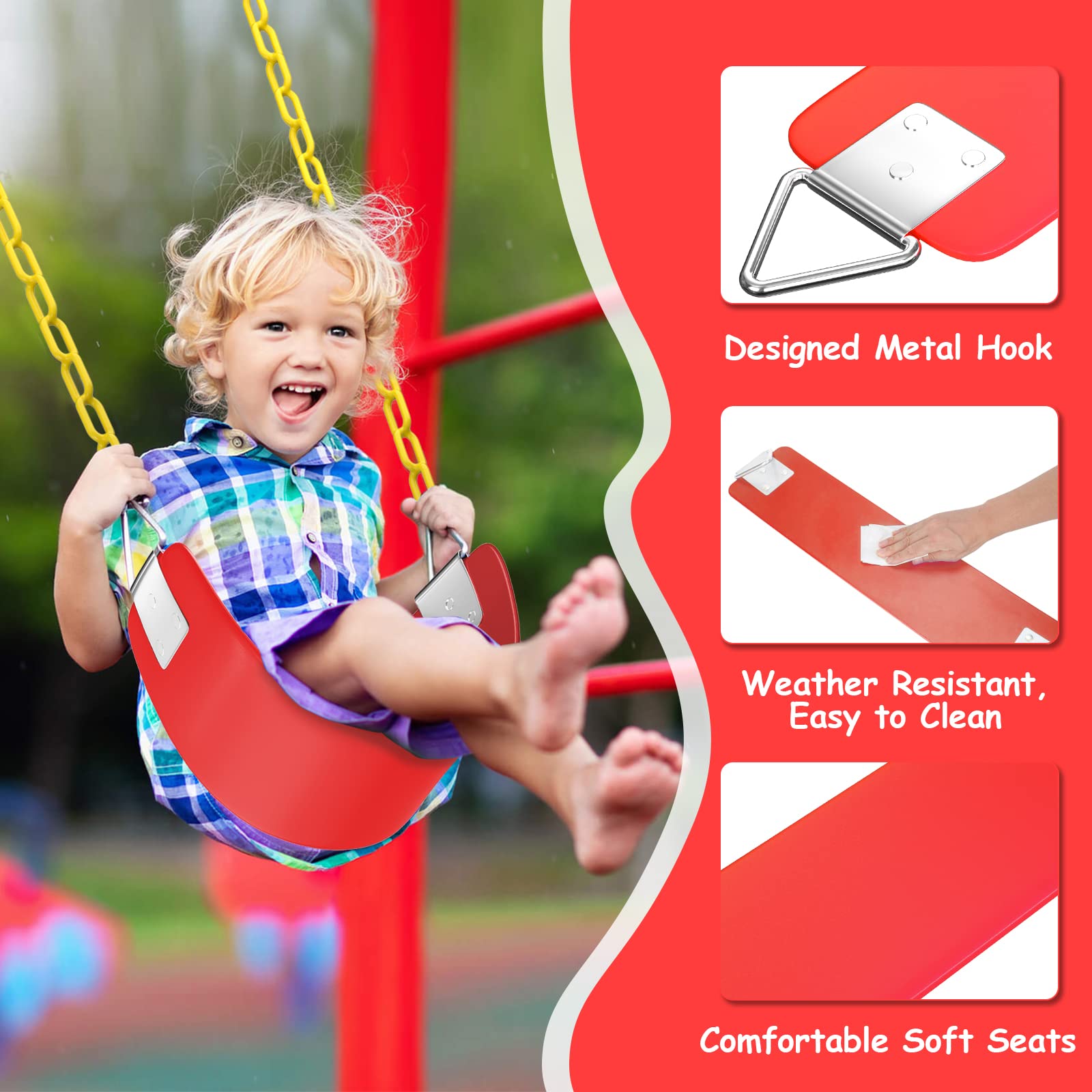 Agptek Swing Seat, 30.4 X 6 X 0.27 Inch Yard Swing For Kids & Adults With Metal Triangle Ring - Red(113Kg /250Lb Weight Limit)