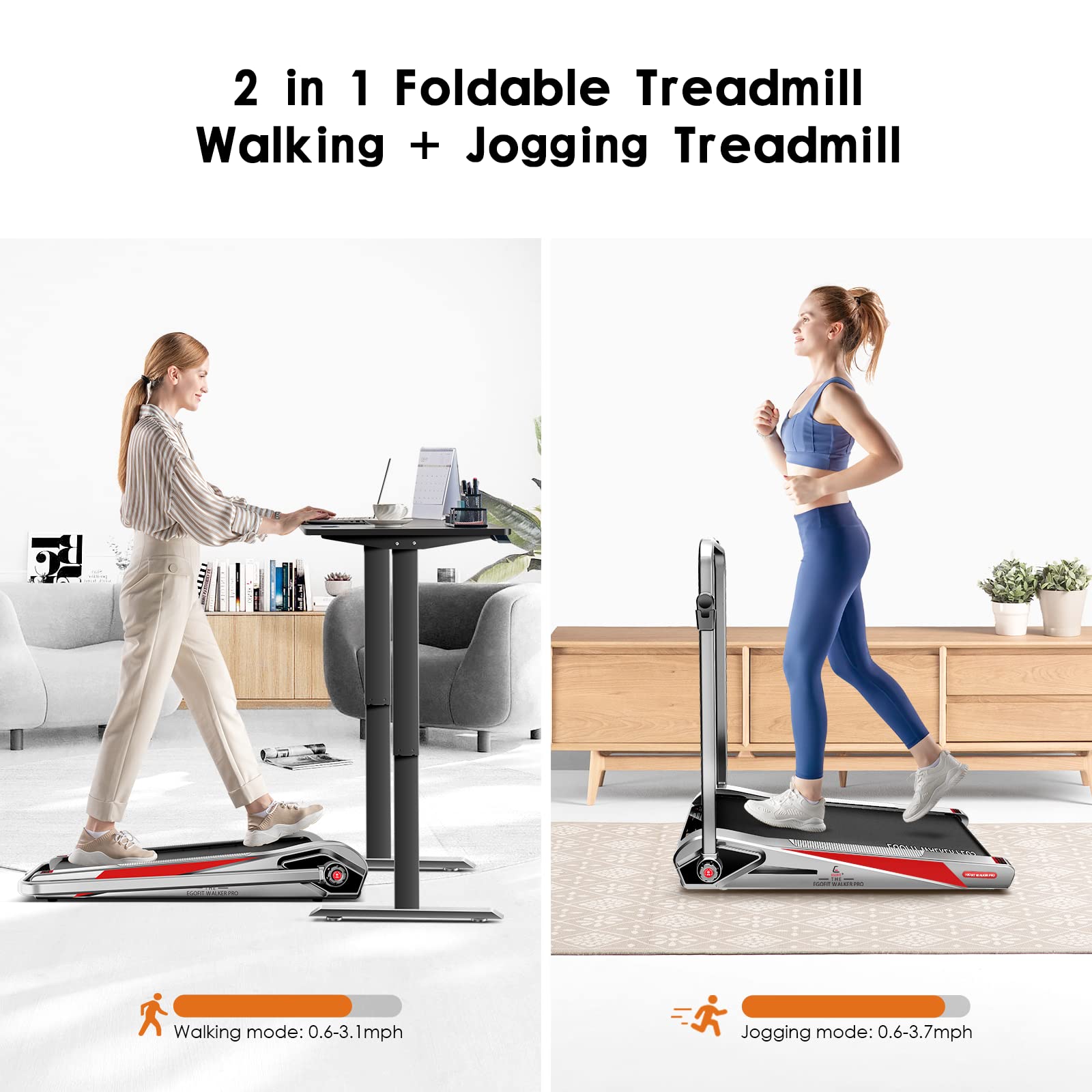 Egofit Walker Plus M1T Smallest 2In1 Folding Under Desk Treadmill With Incline For Home&Office With App & Remote Control For Wal