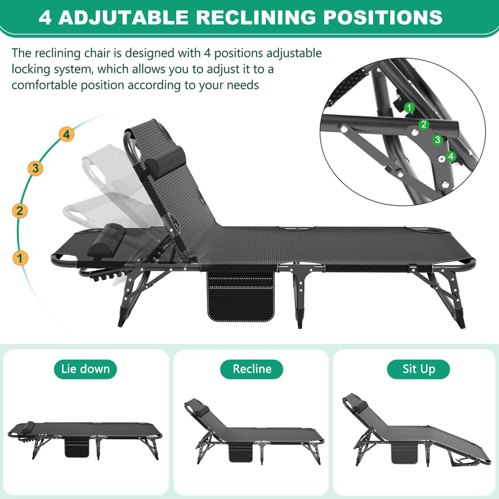 Naizea Folding Camping Cots,Adjustable 4-Gear Sleeping Cots For Adults,Foldable Cot Bed, Folding Chaise Lounge Chair,Portable Re