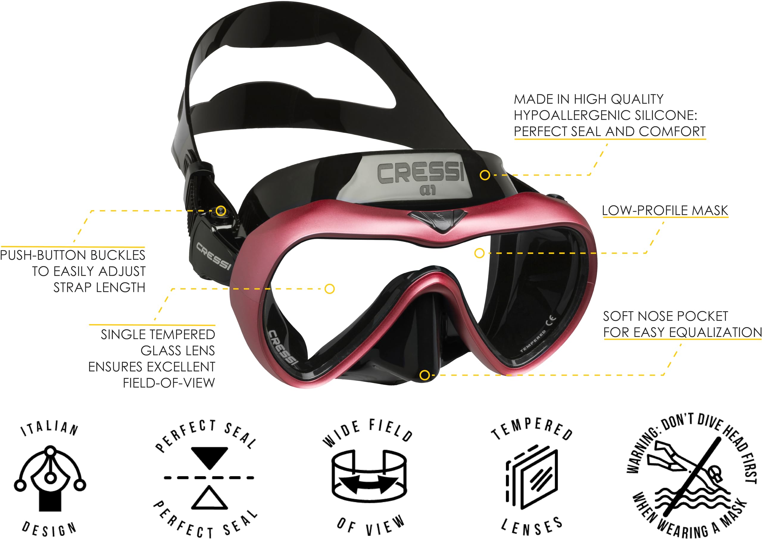 Cressi A1, Black/Pink, Clear Lens
