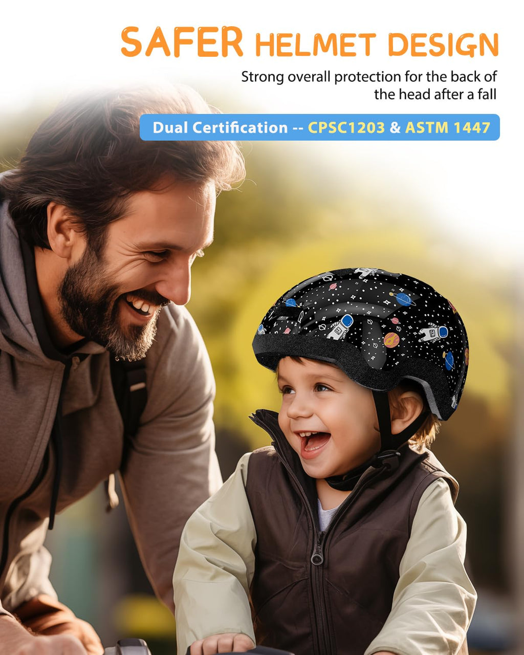 Toddler Bike Helmet 1-3 Years Old- with 12 Vents & Dual Liner (0.16+0.28) - Adjustable Dial Fit (45-51cm) (XS,Space)
