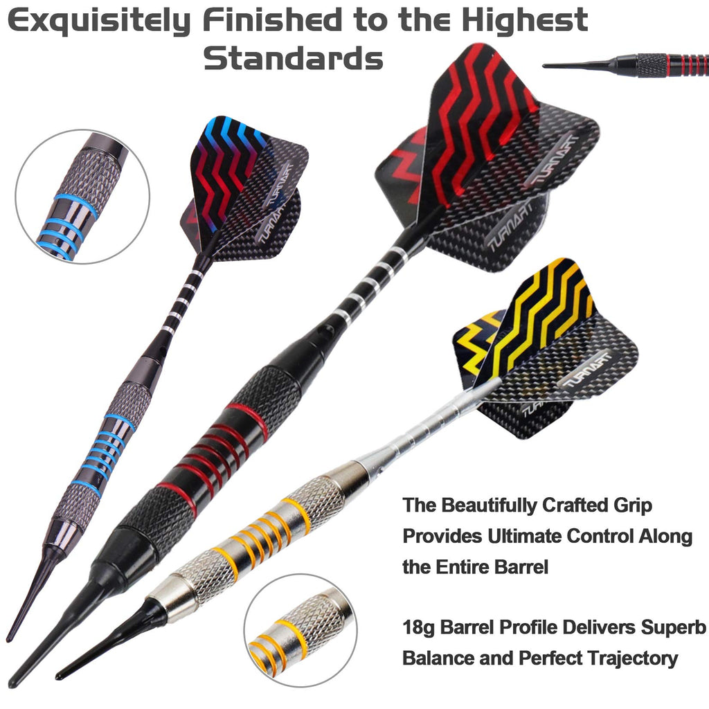 Darts Plastic Tip - Professional Soft Tip Darts Set For Electronic Dartboard 9 Pcs 18 Grams With 50 Extra Tips 9 Shafts 27 Fligh