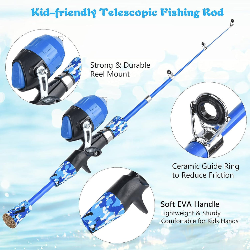 Milerong Kids Fishing Rod, Kids Fishing Pole Portable Telescopic Fishing Rod And Reel Combo Kit For Boys, Girls, Youth - With Sp
