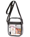 Vorspack Clear Bag Stadium Approved - PVC Clear Purse Clear Crossbody Bag with Front Pocket for Concerts Sports Festivals - Blac